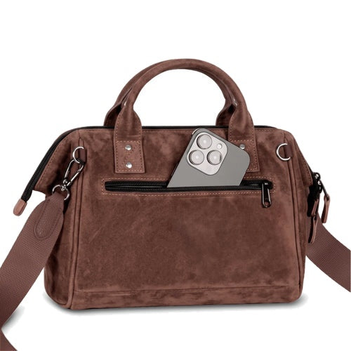 Sac bandoulière crossbody medium en velours marron Burlington Cabaia
