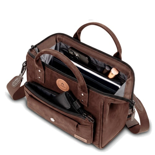 Sac bandoulière crossbody medium en velours marron Burlington Cabaia