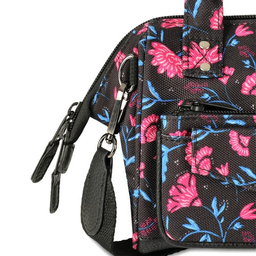 Petit sac bandoulière crossbody small noir fleurs Subaraya Cabaia