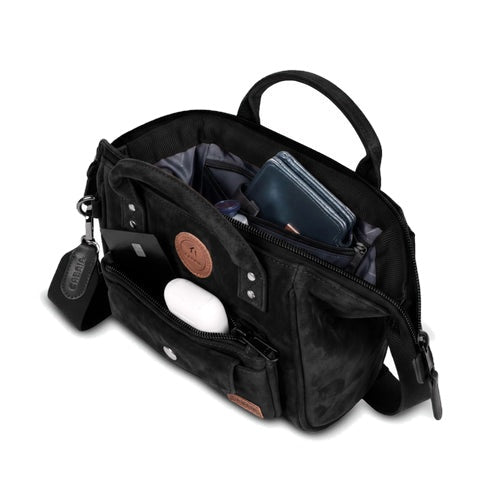 Petit sac bandoulière crossbody small en velours noir Neilton Cabaia