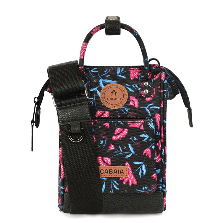 Sac bandoulière nano bag noir fleurs Surabaya Cabaia
