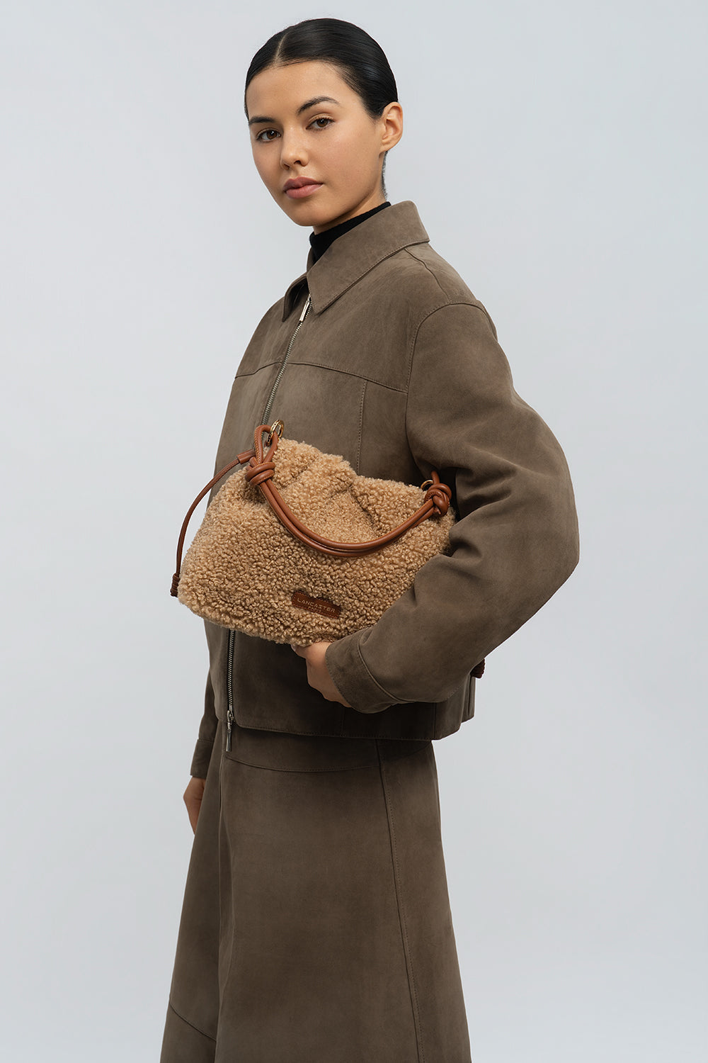 Sac besace en moumoute marron Lancaster 518-088
