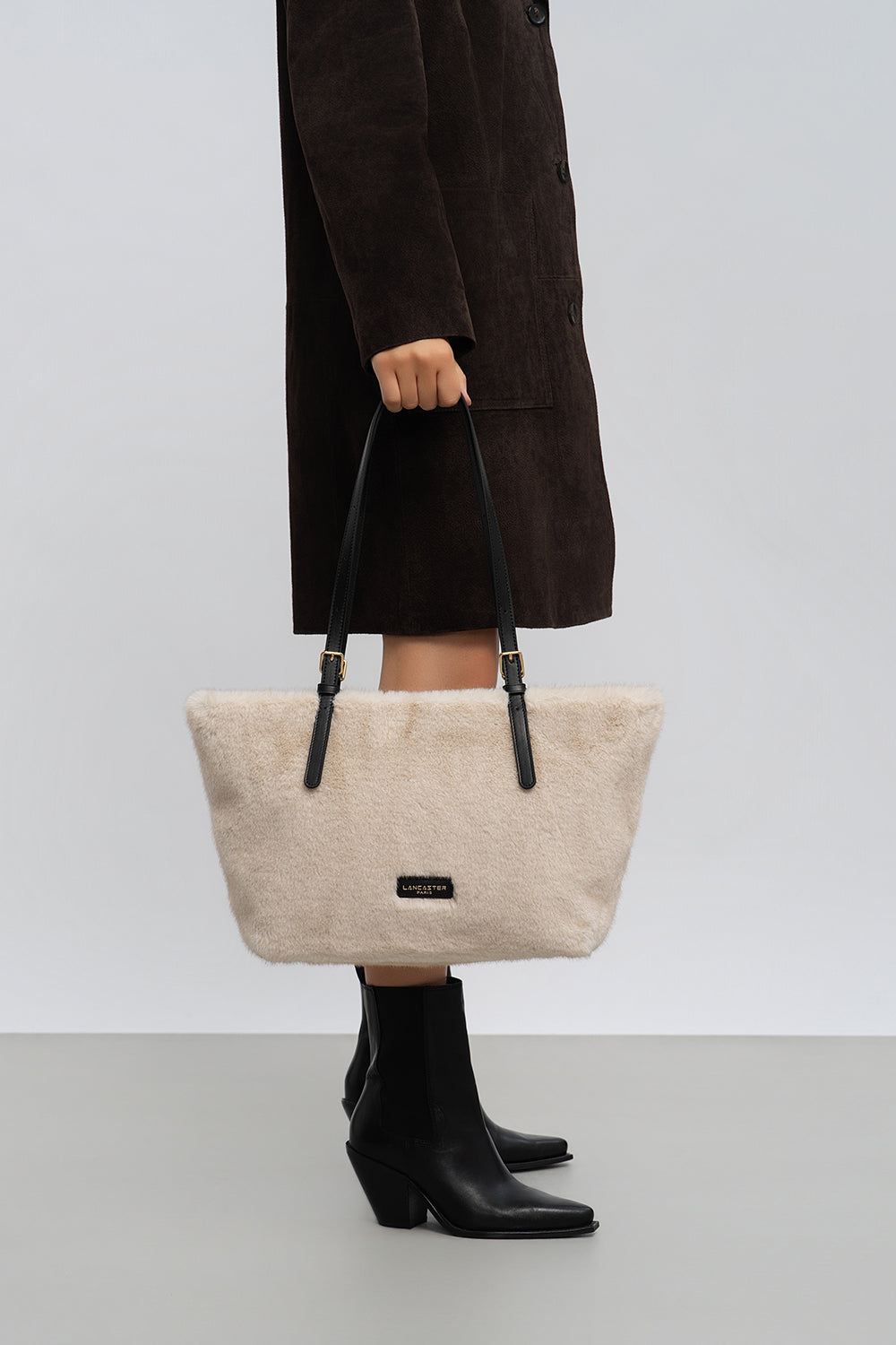 Sac Cabas en moumoute blanche Lancaster 518-092