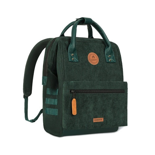 Sac dos Adventurer small en velours vert cotelé Bremen Cabaia 
