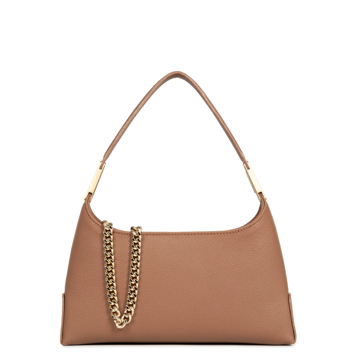 Sac à main en cuir marron et bandoulière chaine dorée Lancaster Lyche Ace 422-038
