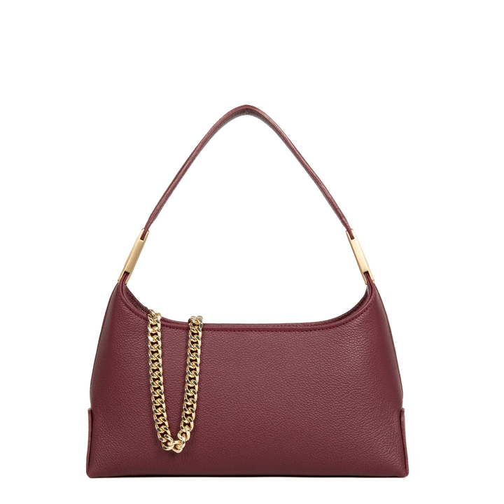 Sac à main en cuir bordeaux et bandoulière chaine dorée Lancaster Lyche Ace 422-038