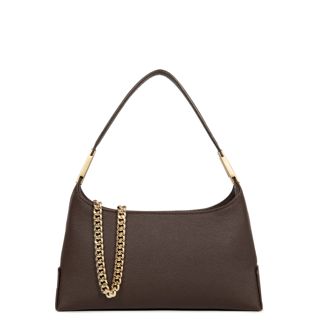 Sac à main en cuir marron et bandoulière chaine dorée Lancaster Lyche Ace 422-038