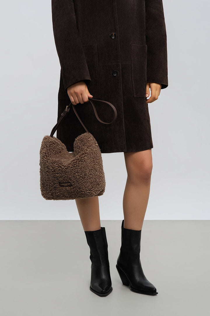 Sac seau en moumoute marron Lancaster 518-089