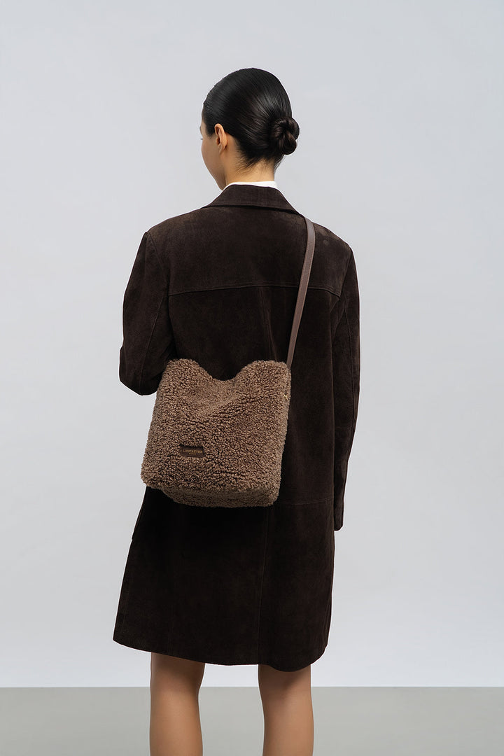 Sac seau en moumoute marron Lancaster 518-089